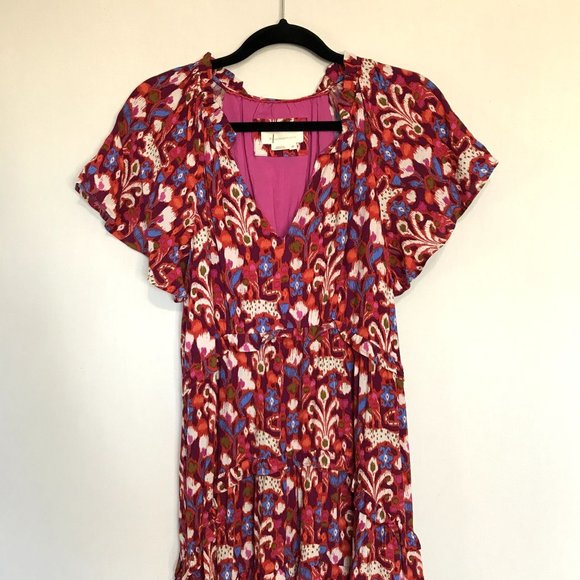 Anthropologie Red and Purple Patterned Dress - Picture 3 of 8